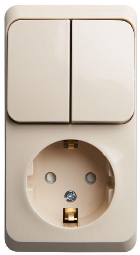 Блок ОП Этюд (1-м розетка с зазем. защ. шторки + 2-кл. выкл.) крем. | код. BPA16-202K | Schneider Electric